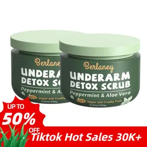 Berlaney Armpit Detox Scrub 8.8 oz with Peppermint, Aloe Vera and Walnut Shell Powder Organic, Underarm Scrub Helps on Removing Odor, Deep Cleanse Body Srub