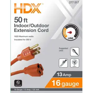 50 ft. 16/3 Light Duty Indoor/Outdoor Extension Cord, Orange