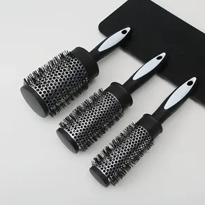 Heat-Resistant Hair Curling Brush Set, Round Tube Design, Aluminum Heat Conduction, Nylon Comb for Styling & Drying, 3-Piece Kit