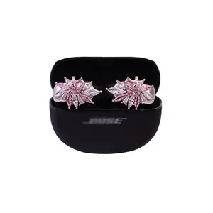 Clip on earbuds jewelry for Bo-se(Not incloud Earbuds),Decoration for bose clip on earrings,earring earbuds forbluetooth earphone [Majus Blooming Flower Design]Pink