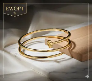 Modern Gold Nail Head Bangle | Minimalist Spiral Cuff Bracelet, Adjustable Stackable Jewelry for Her | EWOPT