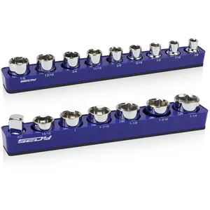 2-Piece 1/2"-Drive SAE Magnetic Socket Organizer Set (Holds 16 Sockets) - Detachable Tool Tray with 5mm Magnetic Base for Garage/Home Workshop(Sockets Not Included)