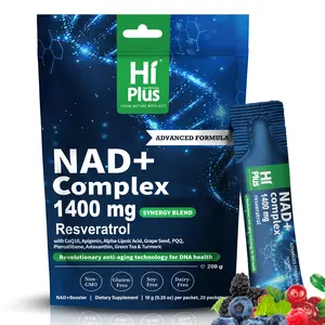 HiPlus NAD Supplement Berry Flavor Drink 1400mg Urolithin a Extra Strength Liposomal, Green Tea + Astaxanthin for Women & Men, Resveratrol, CoQ10, Alpha Lipoic Acid - Energy Beauty Healthcare Anti-Aging -20 Pockets