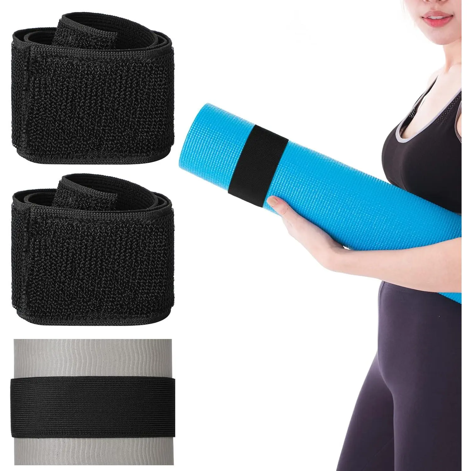 4 count Nylon Yoga Mat Strap Stretchable Holder Straps Heavy Duty Bungee Straps Band Adjustable Carrying Strap for Exercise Workout Pilates Yoga Mat Storage Gym, Black