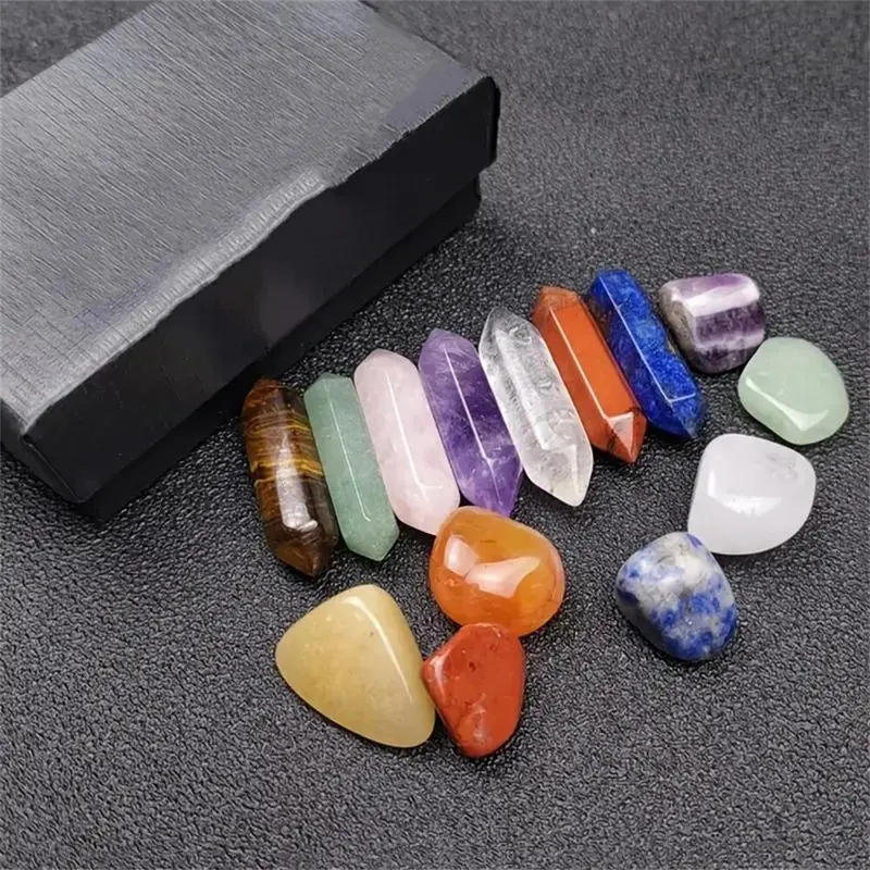 14PCS Pointed Hexagon Natural Healing Crystals Set - GiftedInLove Bundle Box with Rose Quartz, Lapis Lazuli for Reiki Meditation, Home Decor, Yoga Lovers Gift, Natural Crystal Rocks, Bedroom Decor