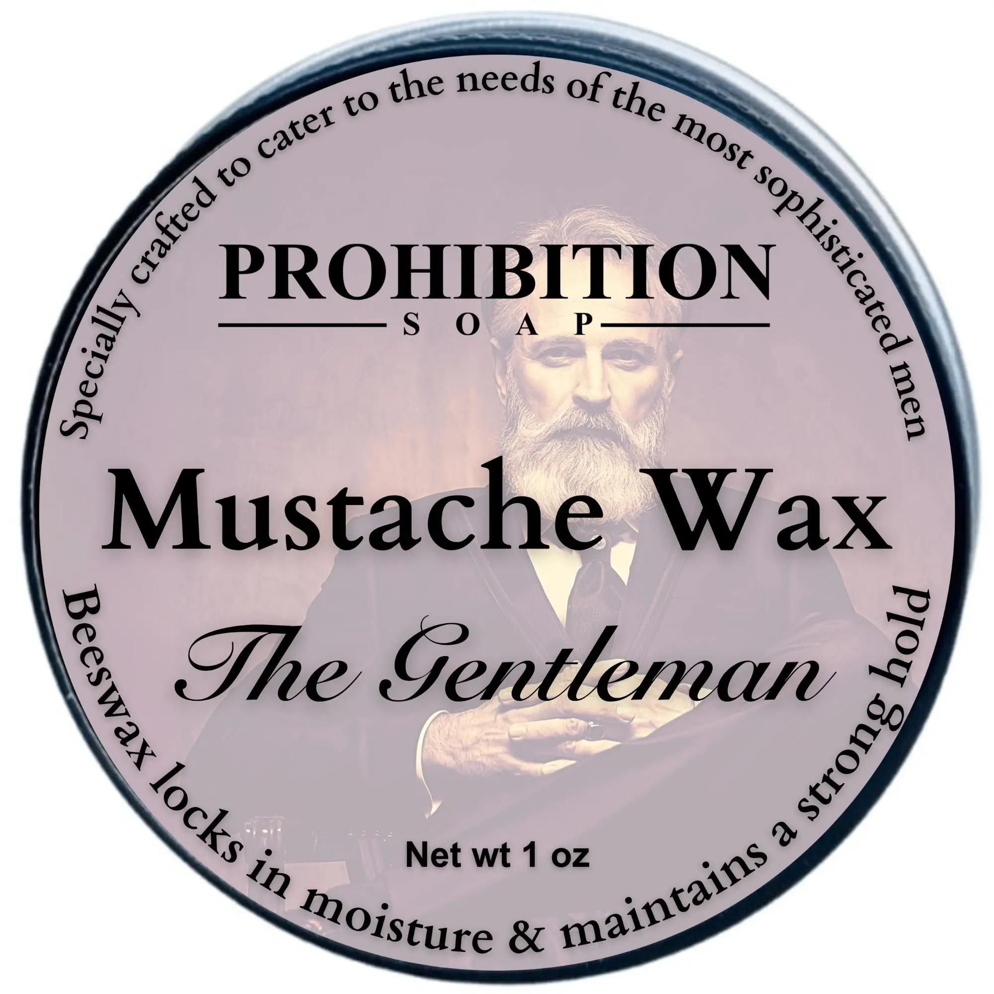 Prohibition Soap Gentleman's Mustache Wax - Strong Hold, Woody & Earthy Scent with Jasmine, Citrus, Lemon & Peppermint, Naturally Derived Beeswax Blend, Organic Golden Jojoba & Argan Oil for Moisture, Tames Fly-Aways, Slicked Back Hair Look, Ginger, Cedar