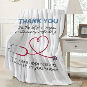 Medical Appreciation Gift Flannel Blanket For Doctors Nurses Hospital Staff, Soft Flannel Thank You Throw With Stethoscope Heart Design, All Season Cozy Blanket, Bed Couch Car Camping, Thoughtful Gift For Healthcare Workers