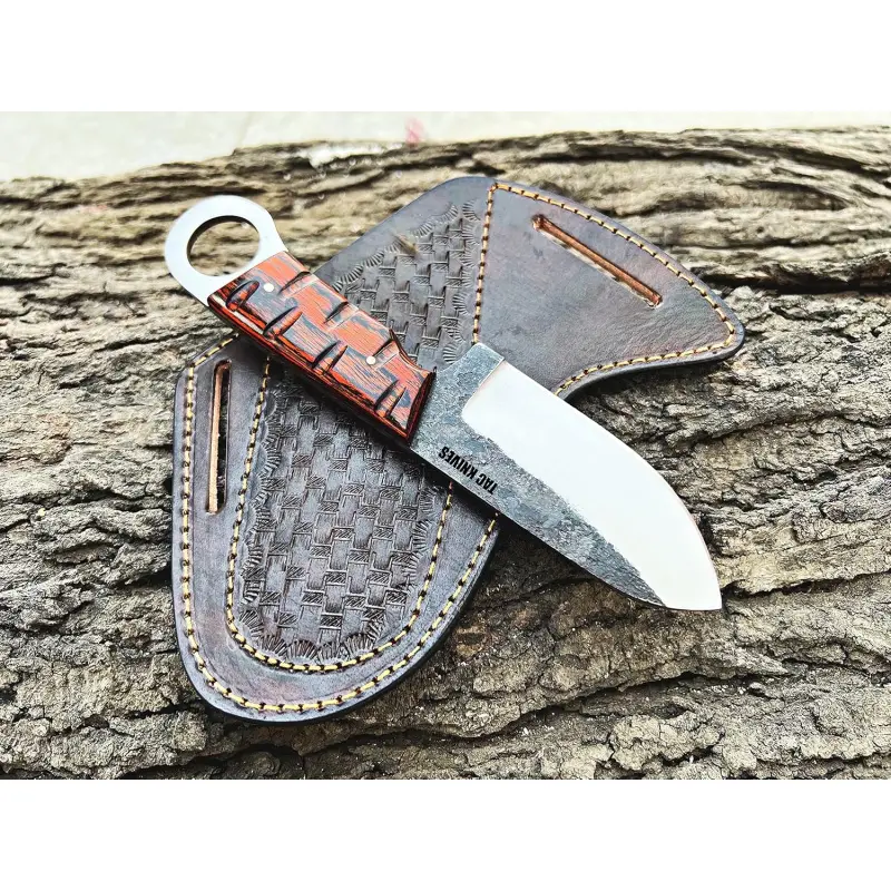 Cowboy Skinner Hunting Knife - 7-Inch Full Tang Fixed 1095 High Carbon Steel Blade with Orange Pakka Wood Handle, Hand-Stitched Pancake Leather Sheath for Bushcrafting, Camping, Hiking, Cowboy Stuff, Hand-Stitched Leather Sheath, Durable, High-Quality Cow