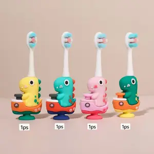 Dinosaur Captain Toothbrush for Babies, Soft Bristles Gums Protection, Standing Base, Ages 3-6, Secret Weapon for Brushing Teeth