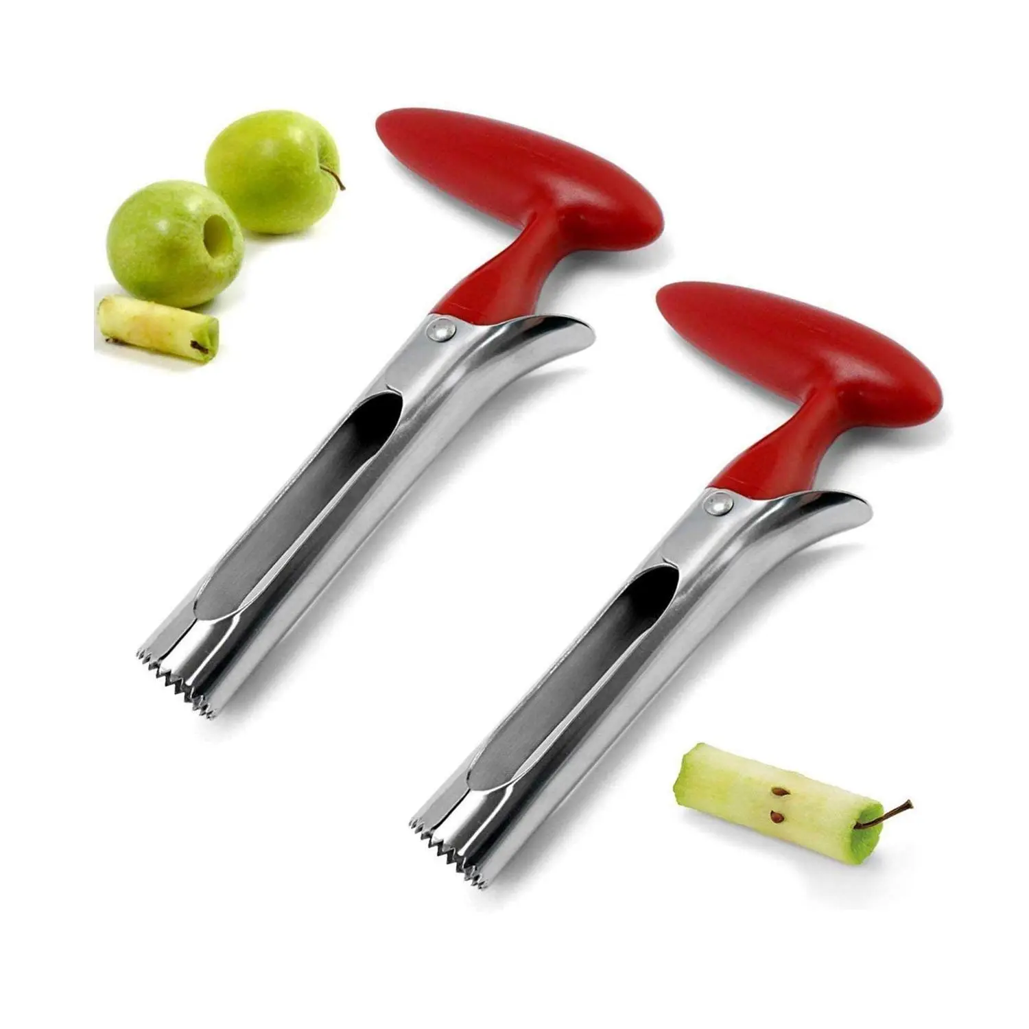 Premium Apple Corer Tool - Easy to Use and Clean - Sturdy Apple Core Remover with Sharp Serrated Blades - Stainless Steel Corers for Apple and Pear - Core Fruits with Ease(Red)