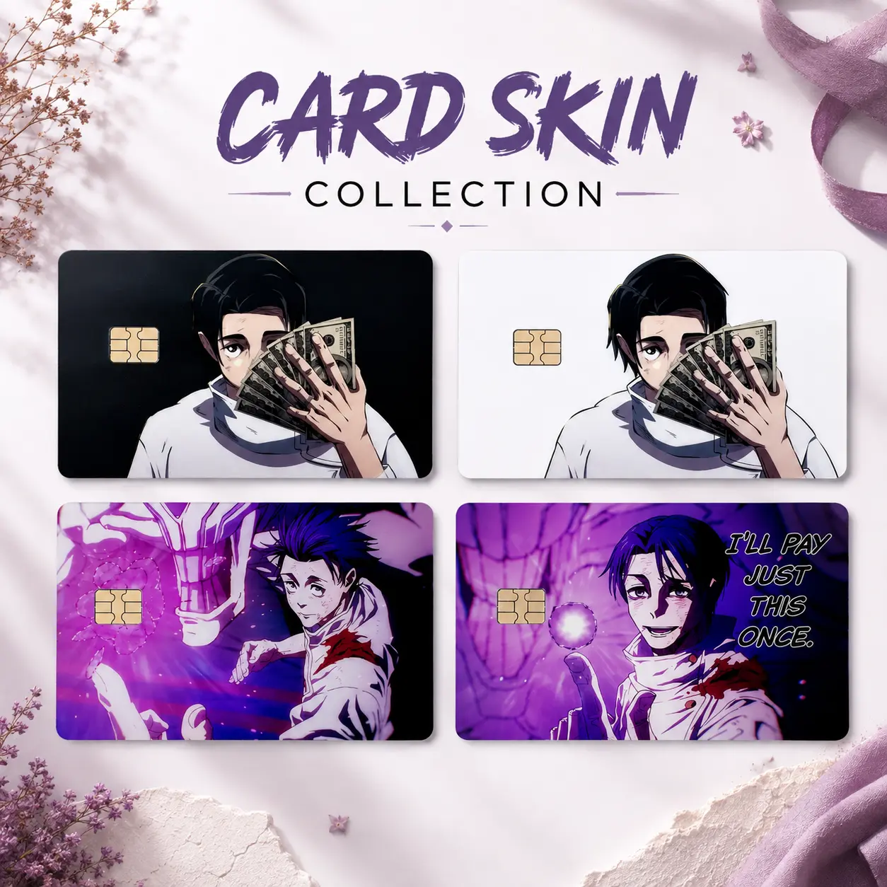 Jujutsu Kaisen Yuta Okkotsu Card Skin Collection, Anime Manga Credit Debit Card Sticker, Purple JJK Vinyl Card Cover for Fans