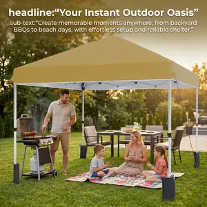 YJ-Garvee 10x10FT Instant Pop Up Canopy Tent，Canopy for One Person Setup, Waterproof, Wheeled Carry Bag, 3 Height Adjustable, Patented Center Lock, Includes Sandbags & Stakes,Khaki