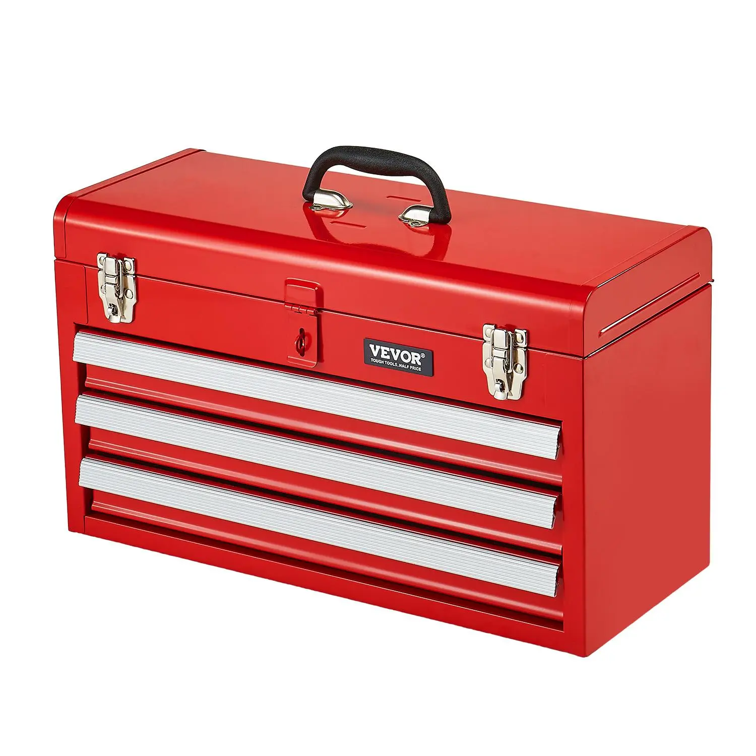 【Summerfinds】VEVOR Metal Tool Box 20.5-inchPortable Metal Tool Box with 3 DrawersSmall Tool Chest with EVA LinersBall Bearing Slide Drawers Locking & Powder Coated FinishMulti-Function Tool OrganizerRed