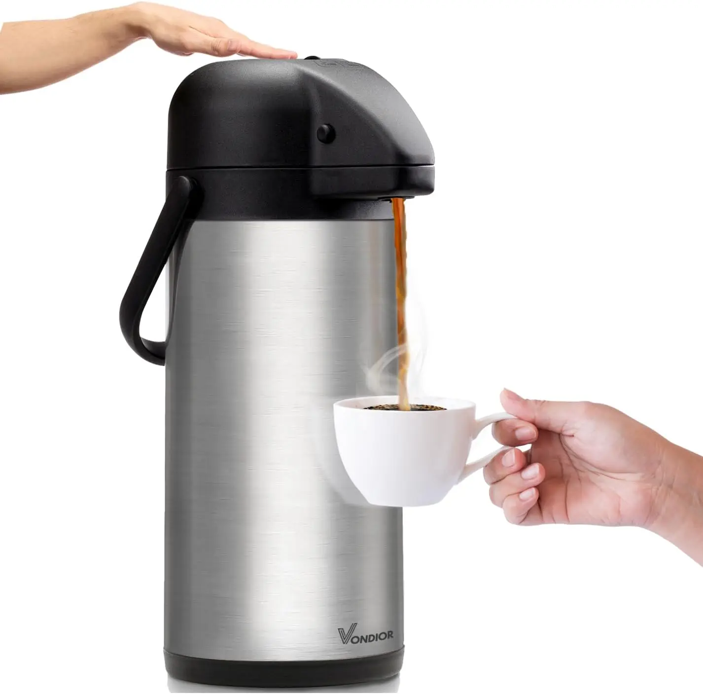 Vondior Coffee Carafe, Stainless Steel Thermal Coffee Carafe with 12 Hour Heat Retention and 24 Hour Cold Retention Thermos Carafes, Beverage Dispenser with Free Brush
