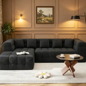 107" Chenille Boneless Couch with L - Shaped Chaise, Comfy Modular Sectional Sofa with Tufted Design, Modern Upholstered Sofa, No - Assembly Sectional Couch, Modular Sectional, Tufted Design, Modern Upholstered, No-Assembly Compression Shipped Furniture