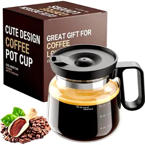 Coffee Pot Mug with Lid, 16oz Glass Mini Coffee Pot Cup, Heat-Resistant Clear Travel Mug, Spill-Resistant Novelty Coffee cup for Office Desk & Coffee Lovers