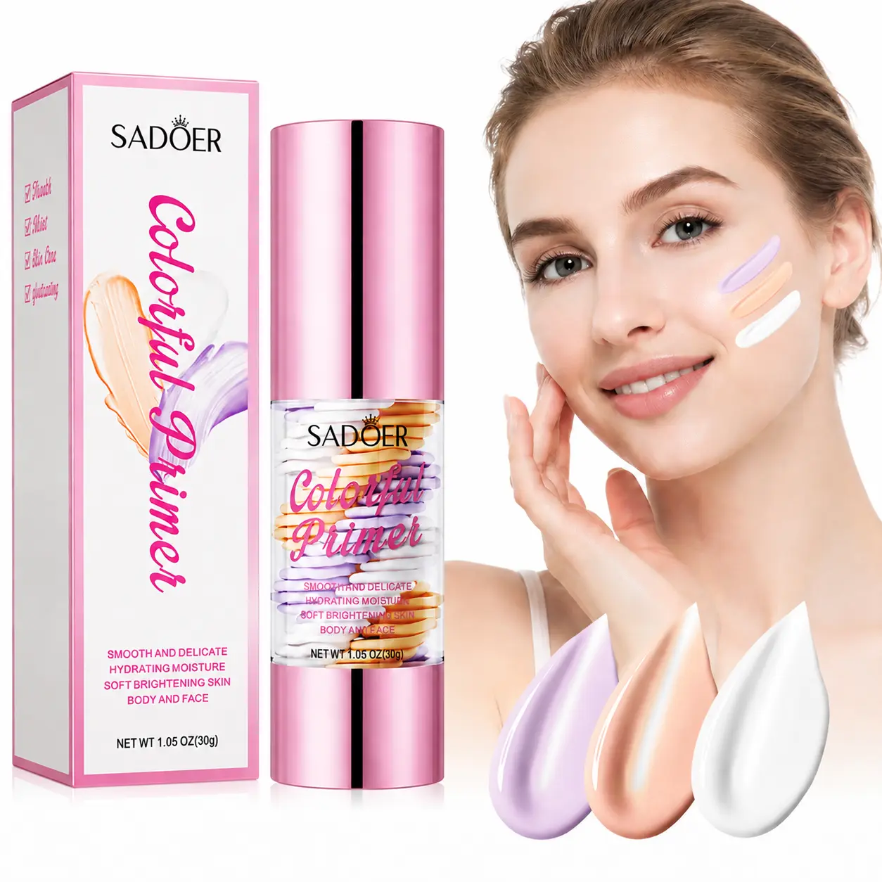 3 In 1 Primer for Face Before Makeup,One Step Color Correcting Primer,SPF 50 PA+++ Color Correcting Serum, Moisturizing Makeup Sunscreen Primer, Oil Control Skin Corrector