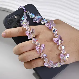 Sweet Butterfly Transparent Acrylic Mobile Phone Chain Anti-Drop Hanging Cord Girls Cellphone Lanyard Jewelry
