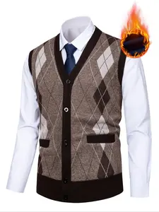 Men's Knitted Warm Plaid Vest Gilet, Autumn Winter Bohemian Style Fashion, New Arrival Casual Wear, Comfortable and Stylish Outerwear