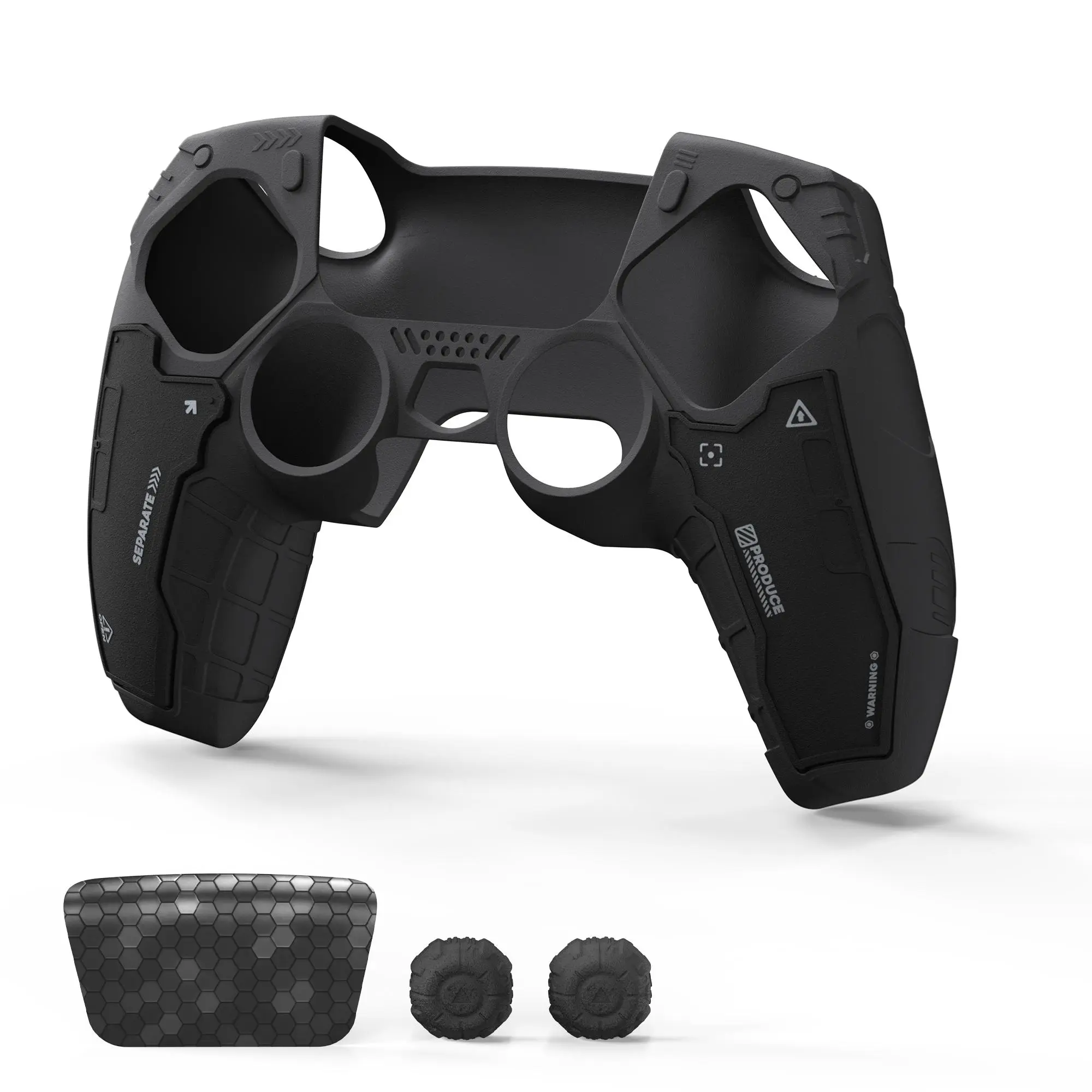 GeekShare Durable GesTac Tactical Skin Set - PS5  Edge Wireless Controller Accessories, Anti-Slip Silicone Protective Cover for Console Protection, 2 Thumb Stick Grip Caps