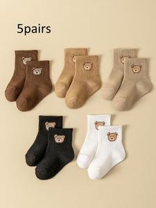 unisex baby's cartoon bear pattern crew socks, cute comfy breathable socks for infant toddler kids, newborn baby socks,  underwear