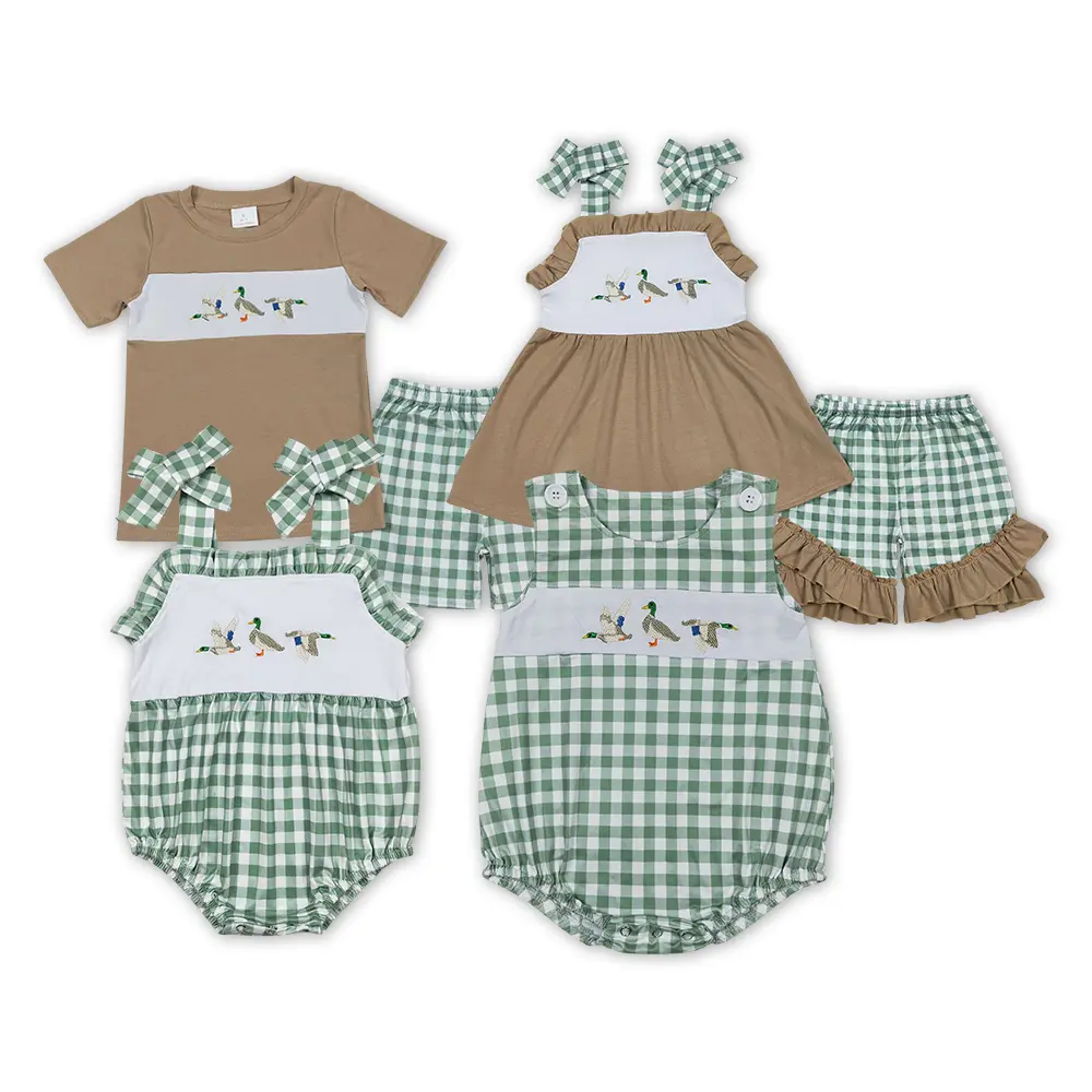 Toddler Girl's 2-Piece Outfit, Cute Comfortable Long Sleeve Duck Print Top with High-Quality Checkered Suspender Skirt
