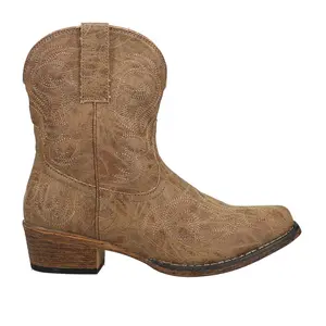 ROPER Womens Riley Shorty Embroidered Snip Toe  Casual Boots Ankle Low Heel 1-2" - Brown