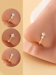 3 Piece U-Shaped No Piercing Nose Rings Clips, Elegant Sparkling Daily Party Jewelry, Comfortable Clip-On Nose Cuffs for Unpierced Noses, Nostril Nose Ring