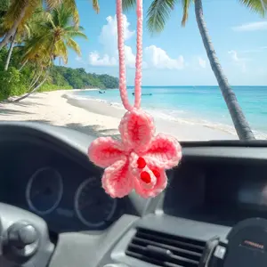 Flower Car Hanging Ornament, Handmade Crochet Tropical Flower Bag Charm, Safe Soft Eco-Friendly, Perfect Mirror Decoration, Sweet Gift, Car Interior Decoration