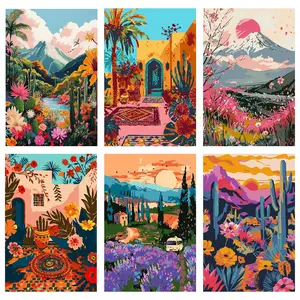 SupaDiya 6 Packs Paint by Numbers Kits for Adults, DIY Easy Acrylic Watercolors Oil Number Painting Art on Canvas for Home Wall Decor and Gift (8x12 inches), Full Accessories Set for Beginner