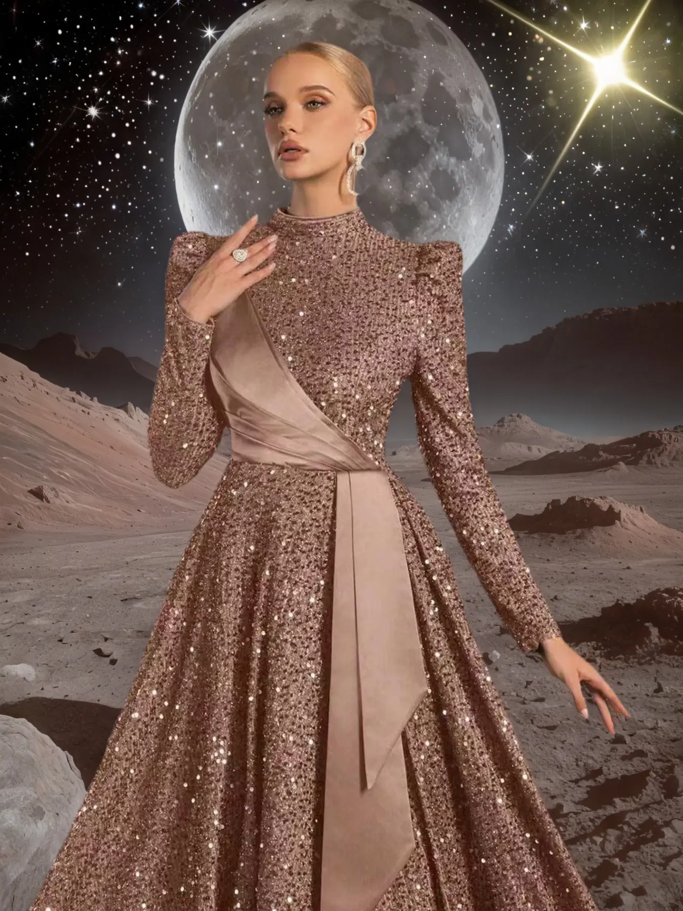 Autumn Winter Long Sleeve Sequined Women's Evening Dress, Party Prom Gown, Prom Glam Gown, Elegant Formal Wear, Perfect for Special Occasions, Womenswear, Elegance