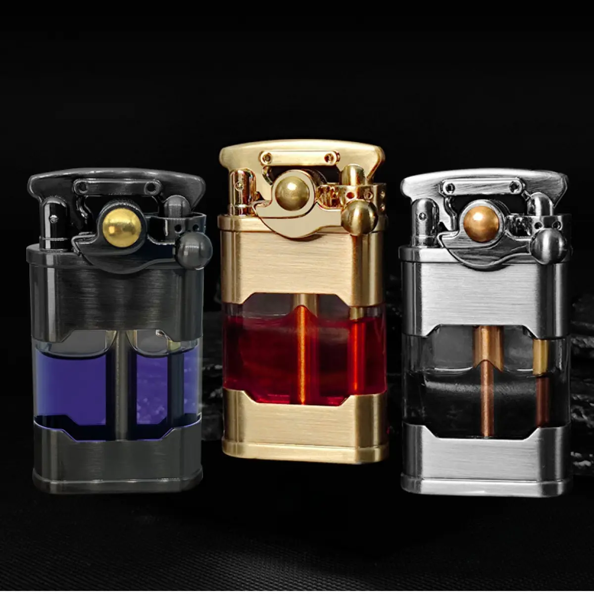 Classic Fuel-Free Metal Vintage Lighter - Camping Kerosene Lighter with Rocker Arm, Transparent Oil Tank, Long Standby, Less Refills for Outdoor Survival, Smoker Gifts, Camping Lighter