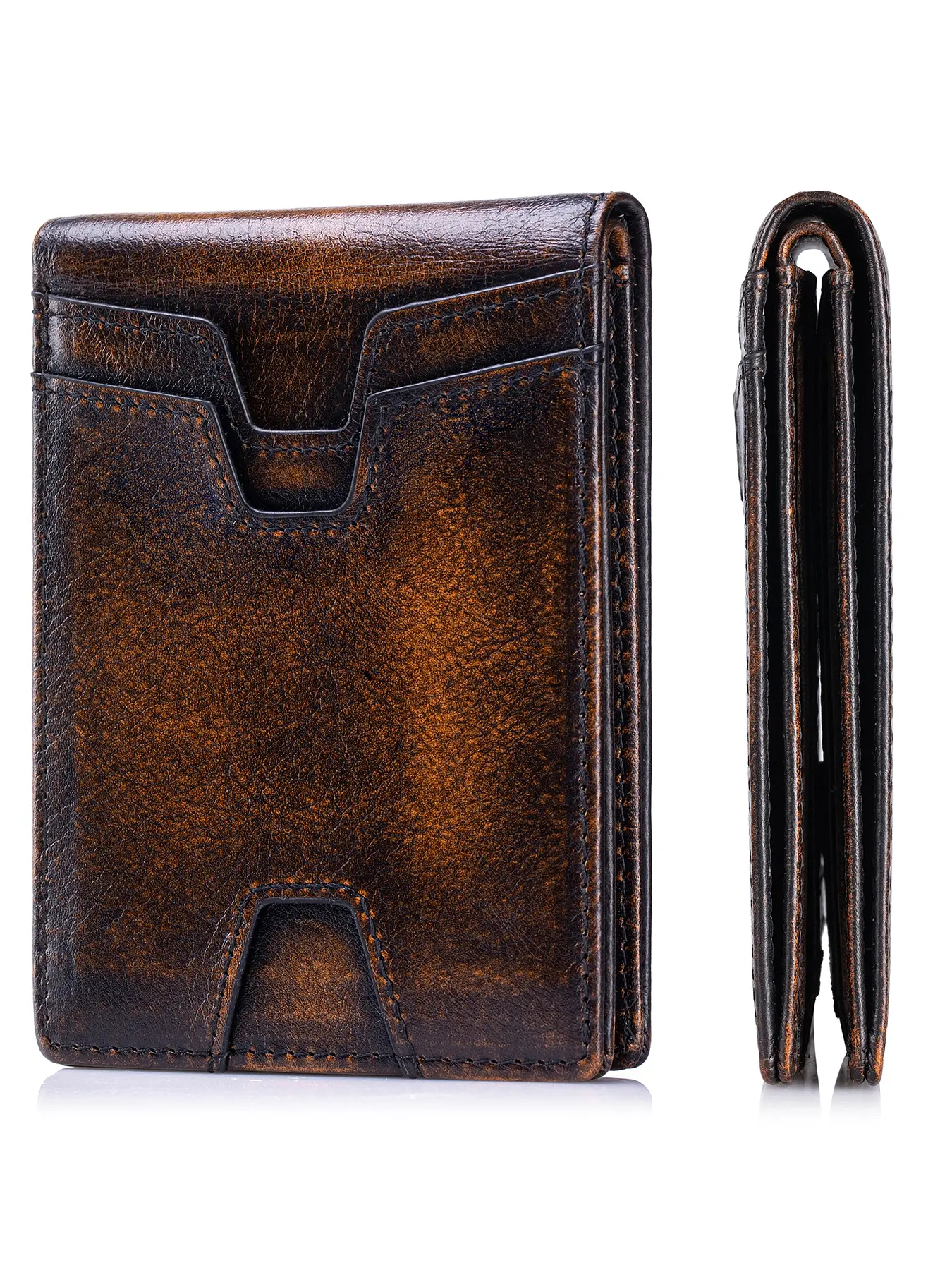 SCHLATUM Men's Thin Top-Grain Leather RFID Protected Wallet - Durable Fashion Wallet, Stylish Design, Multi-Card Slots, Short Card Holder, Travel-Friendly, Durable Bifold Wallet, Genuine Leather Wallets, Bifold Cardholder