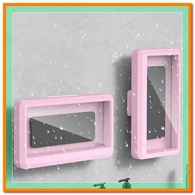 [PAU] Waterproof wall-mounted shower phone stand, 1 transparent 360° rotatable smartphone stand, anti-fog touch screen phone support stand, simple design of bathroom accessories for toilets, toilets, kitchens