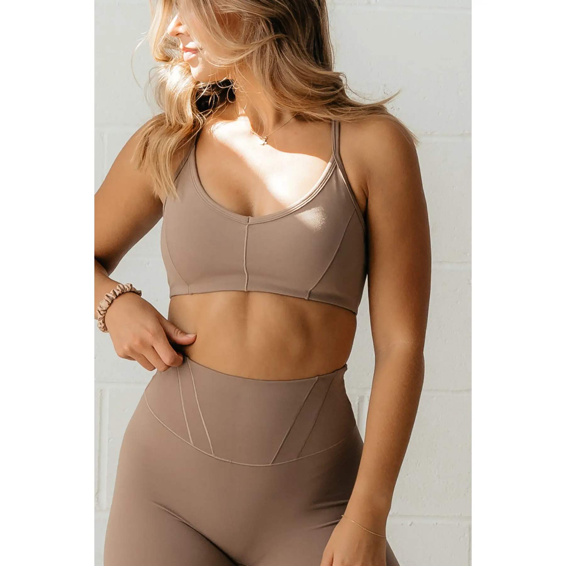 Women's Athleisure Sports Bra with V-Neck, Light Support Racerback Top in Soft Brushed Fabric with Corset Stitching & Adjustable Straps, Adjustable Chest Strap Sports Bras, Athleisure Sports Bras