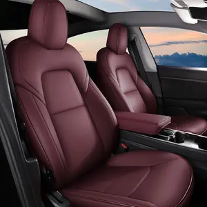 Wine Red Custom-Made Car Seat Covers Full Set for Tesla Model 3 2017-2023, Premium Faux Leather, Perfect Fit - Protect & Elevate Your Ride, Car Seat Cover