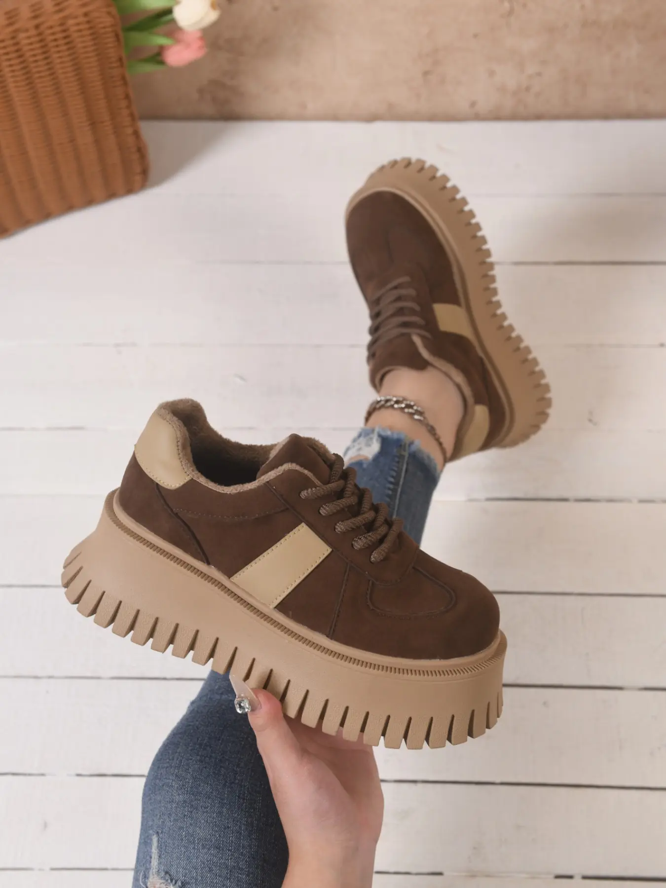 Women's Autumn Winter New Thick Sole Platform Shoes, Retro Height Increasing Zigzag Casual Shoes, Korean Style Versatile Sneakers, Trainer