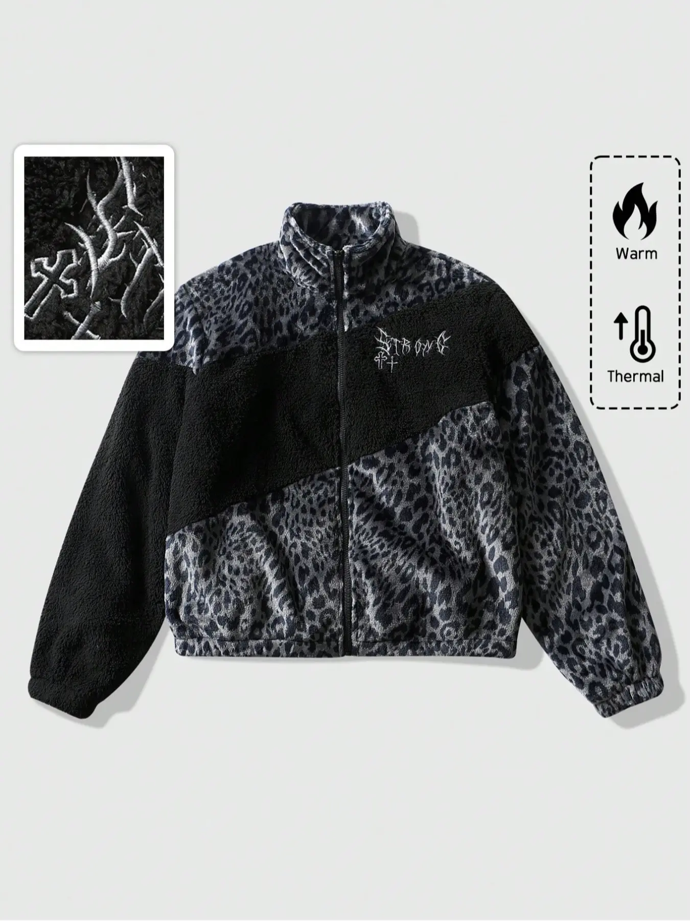Men's Leopard Print Patchwork Jacket Coat, Fall Winter Fitted Long Sleeve Outerwear, Casual Trendy Coat, Casual Colorblock Geometric Pattern