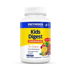 Enzymedica Kids Digest - Chewable Digestive Enzyme Supplement for Kids, Daily Digestion & Gut Health Support, For Nutrient Absorption, Protein, & Carbs, Fruit Punch Flavor, Sugar Free