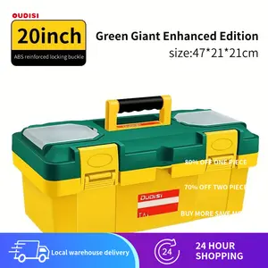 OUDISI 20-In Green Giant Enhanced Edition Portable Toolbox - Top Compartment, Top Handle, Plastic Screw Storage Case for Car Repair Tools, Home Use