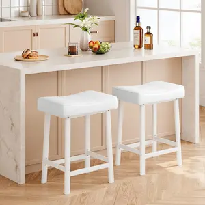 White Counter Height Bar Stools Set of 2, 24 Inch Barstools for Kitchen Island Counter, Upholstered Padded Barstools with Curved Surface, Easy Assembly