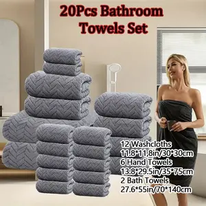 20-Piece Absorbent Microfiber Bathroom Towel Set, Includes 12 Washcloths & 8 Bath Towels, Multi-Color Options, Soft & Durable, Ideal for Home & Travel Use