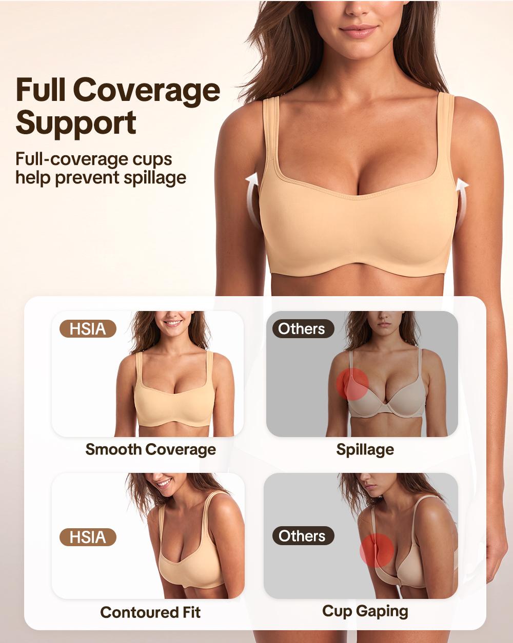 HSIA CoolCurve Unlined Plus Size Ice Silk Cooling 3D Curved Flexible Double Layer Cup Low Cut Balconette Bra Underwire Support Seamless Free Cut Scoop Square Neck  Anti Spillage No Gapping Lightweight Side Smoothing Women Everyday Bra