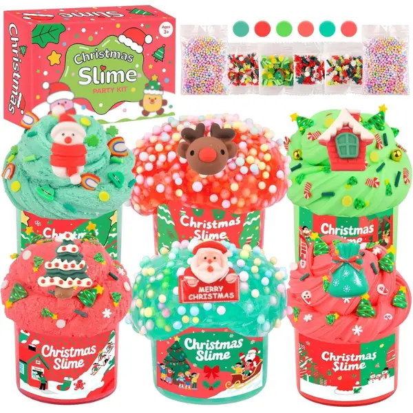Cozy Winter Christmas Slime 6 Pack Set Stocking Stuffers for Kids, Classroom Party Favors, Xmas Gifts for Girls & Boys 4-12, Sensory Stress Relief Toys & Holiday Party Supplies Advent Calendar