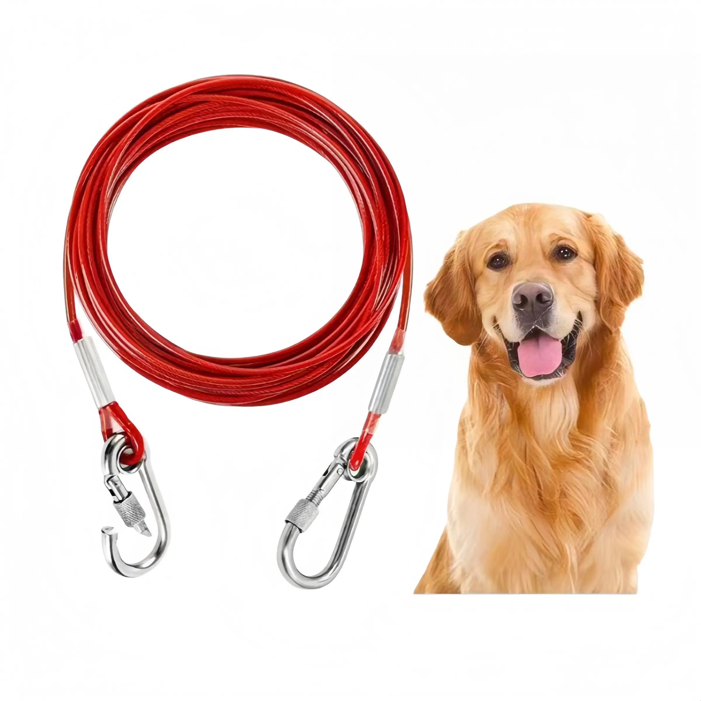 Durable Rust-Resistant Wire Rope Cable with Lobster Claw Clasps, Carabiner, Ideal for Deck Railing, Outdoor Hanging, Garden Fence, Dog Leash