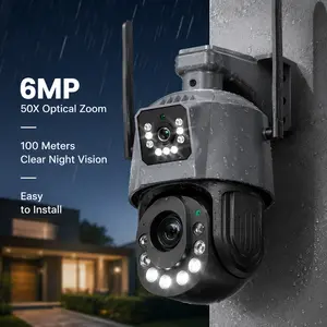 50X Zoom 6MP Dual Lens Dual View PTZ Security Camera Outdoor WiFi 3K HD Night Vision Pan Tilt Human Auto Tracking Two Way Audio SD Card Slot Motion Lights Remote Surveillance System Wireless Smart Home Easy Setup Cloud Storage Cameras Safety