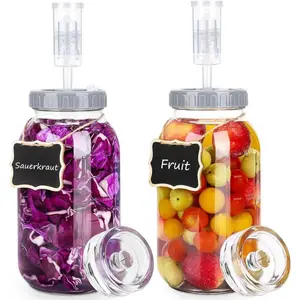 64oz Fermentation Jar Kit with Fermenting Weights and Airlock , Wide Mouth Glass Jars with Scale Mark for Making and Storing Sauerkraut, Pickles (Pack of 2)