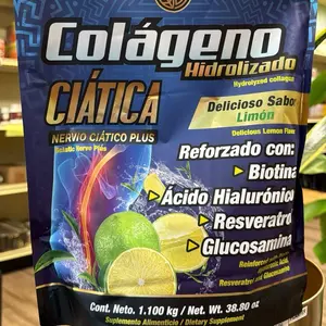 Colageno sabor limón Hydrolyzed Collagen Nervo Ciático Plus with Biotin Hyaluronic Acid Resveratrol Glucosamine 38.80 oz Lemon Flavor