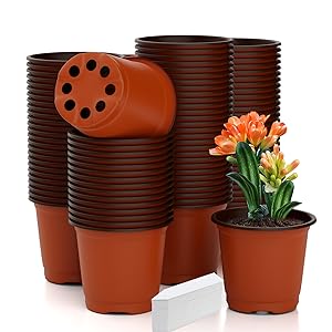 Nursery Pots 100 PCS 4 Inch Plant Pots with 100 Labels, Planting Pot for Plants Indoor Outdoor, Plastic Flower Pot for Seedlings Transplanting Small Plants Growing