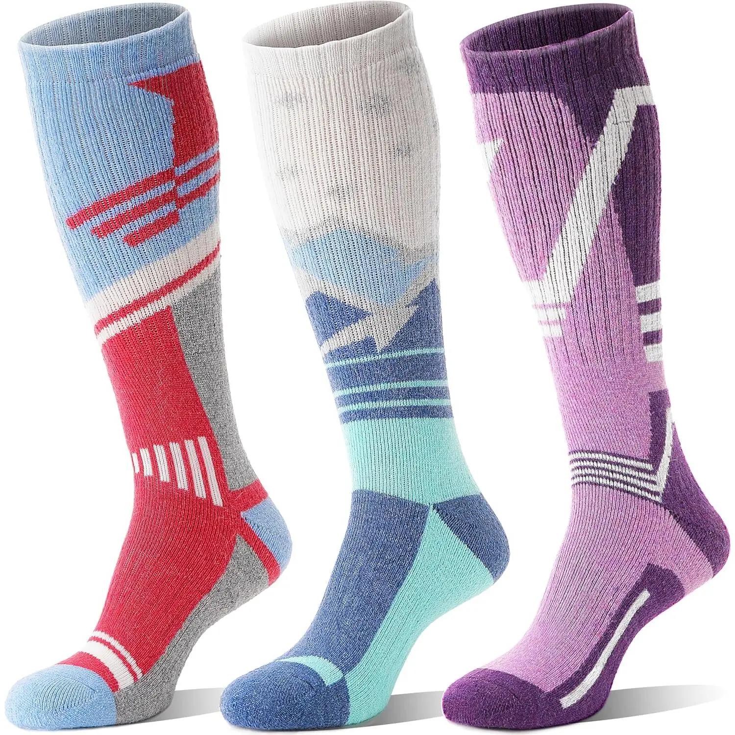 3 Pairs Merino Wool Ski Socks Thermal Warm Winter Thick Knee High Snowboarding Skiing Socks for Women Men Compression Circulation Support